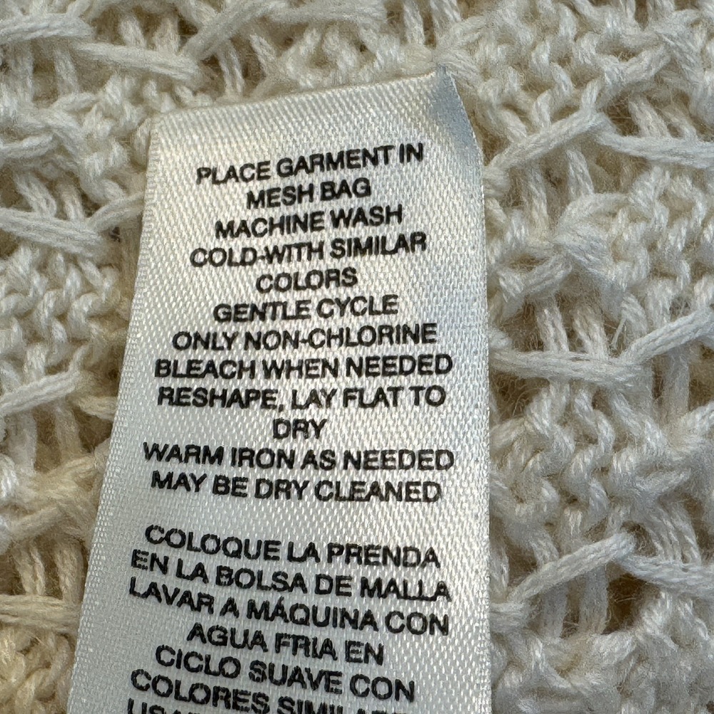 Chico's Open Knit Sweater Womens Size 1 Off White 3/4 Sleeve Round Neck Pullover - Picture 8 of 8